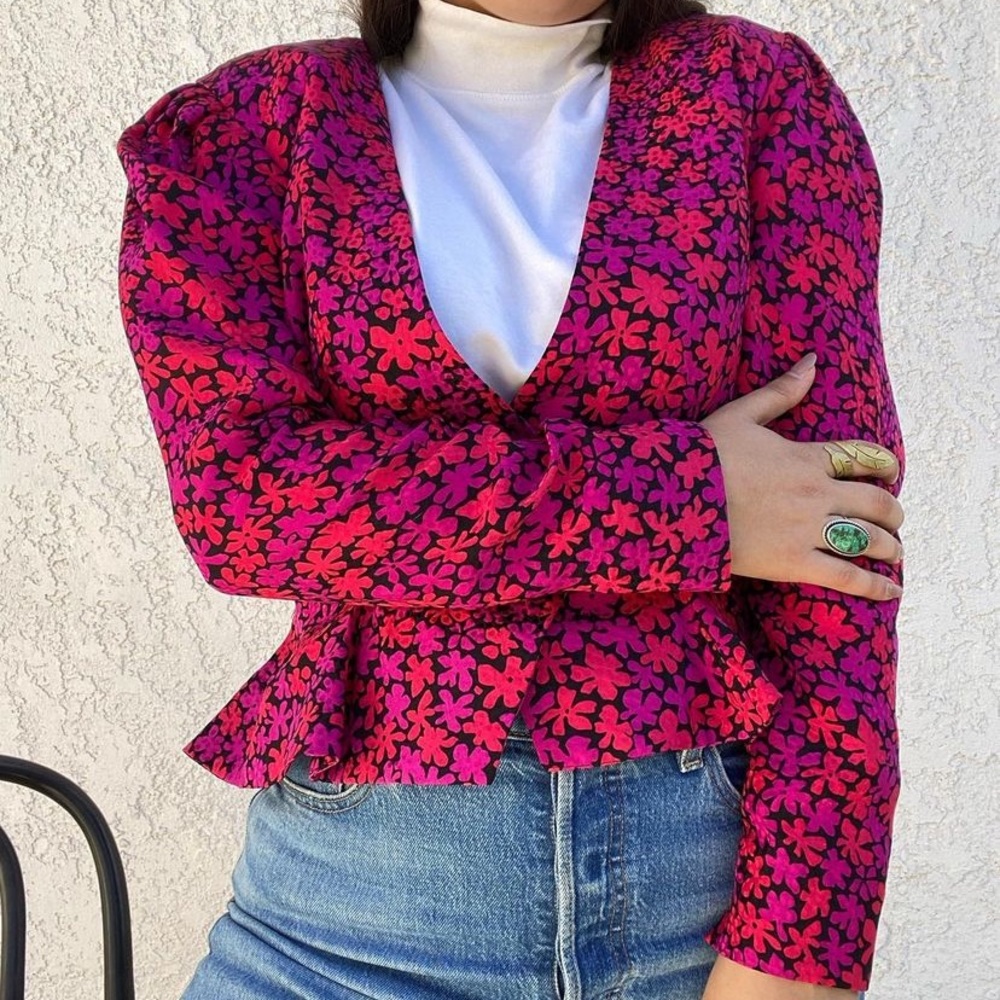 Vintage 80s/90s Liz Claiborne 100% silk neon peplum blouse
